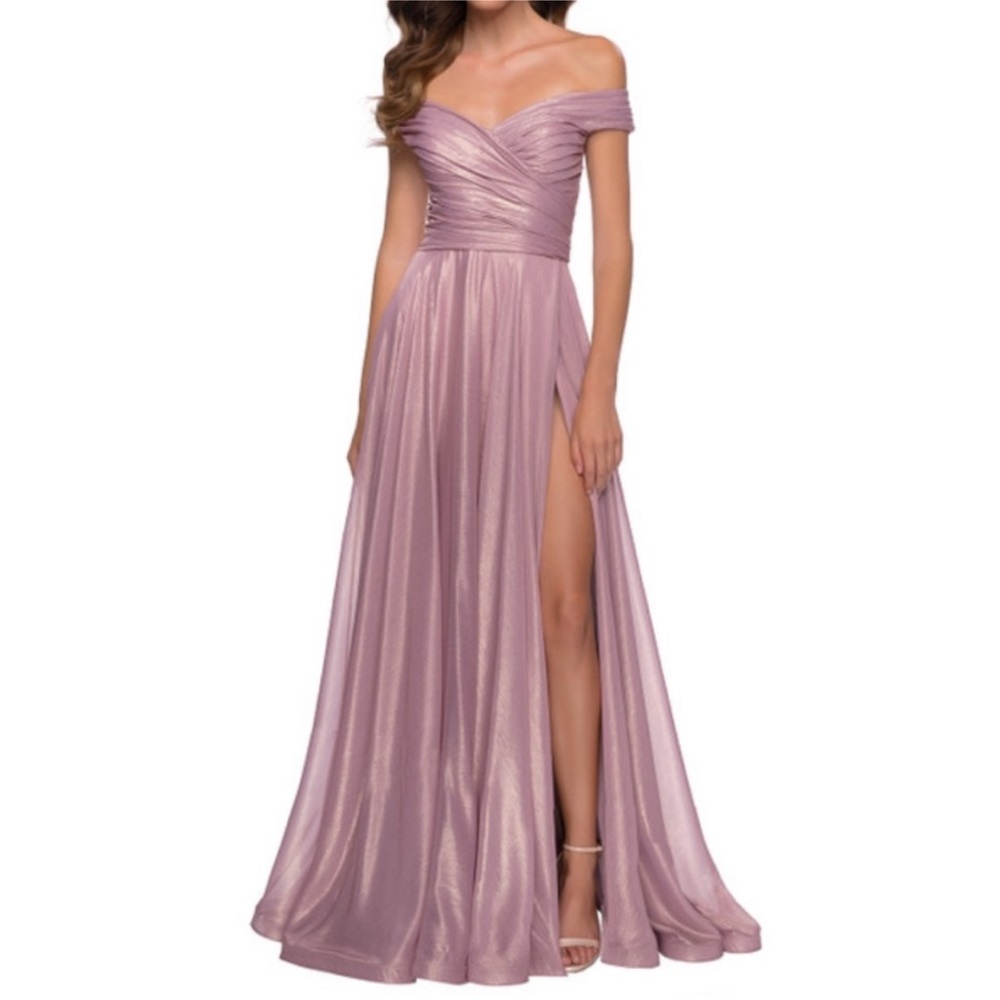 La Femme 29172 Pink Metallic Off The Shoulder Gown 12 View 2